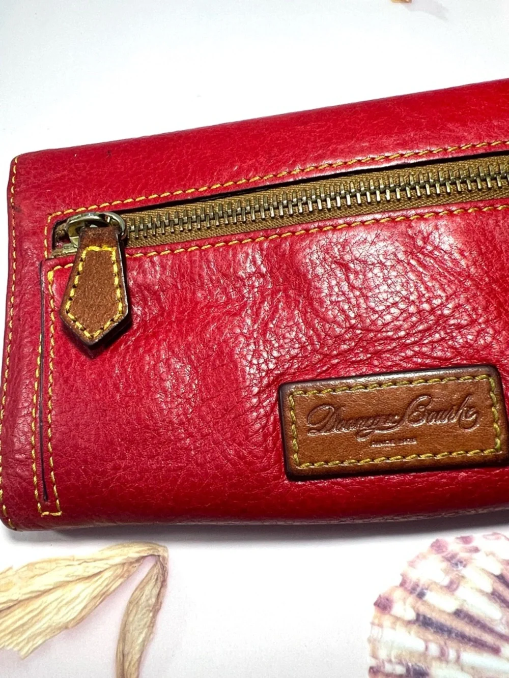 🦆 DOONEY & BOURKE RED TRIFOLD LEATHER WALLET CLUTCH WITH TORTOISE DUCK LOGO - Picture 12 of 13